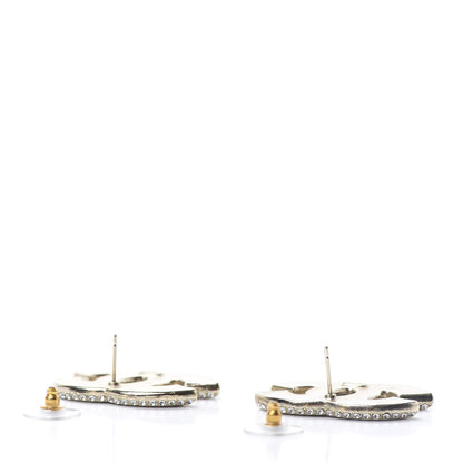 Chanel Metal Crystal Scarab CC Earrings Gold Silver 3 of 4