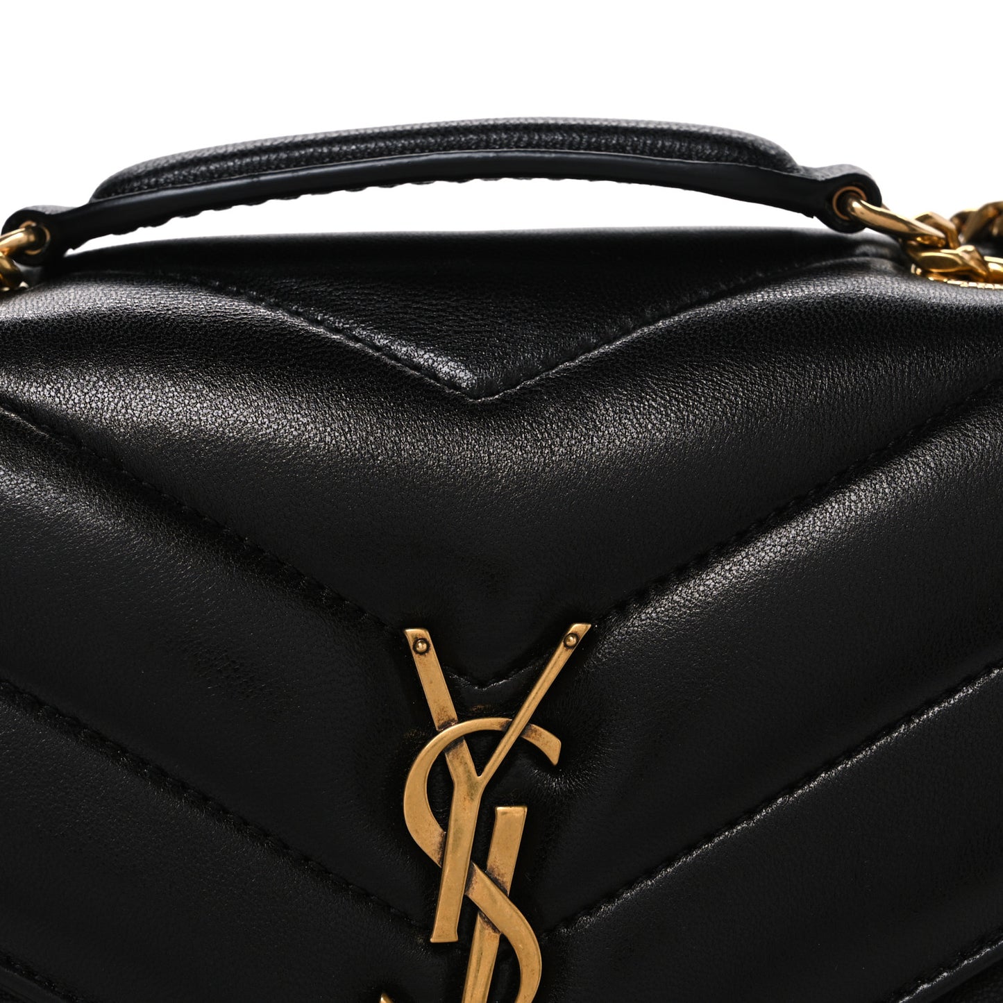 Lambskin Chevron Quilted Small Loulou Black