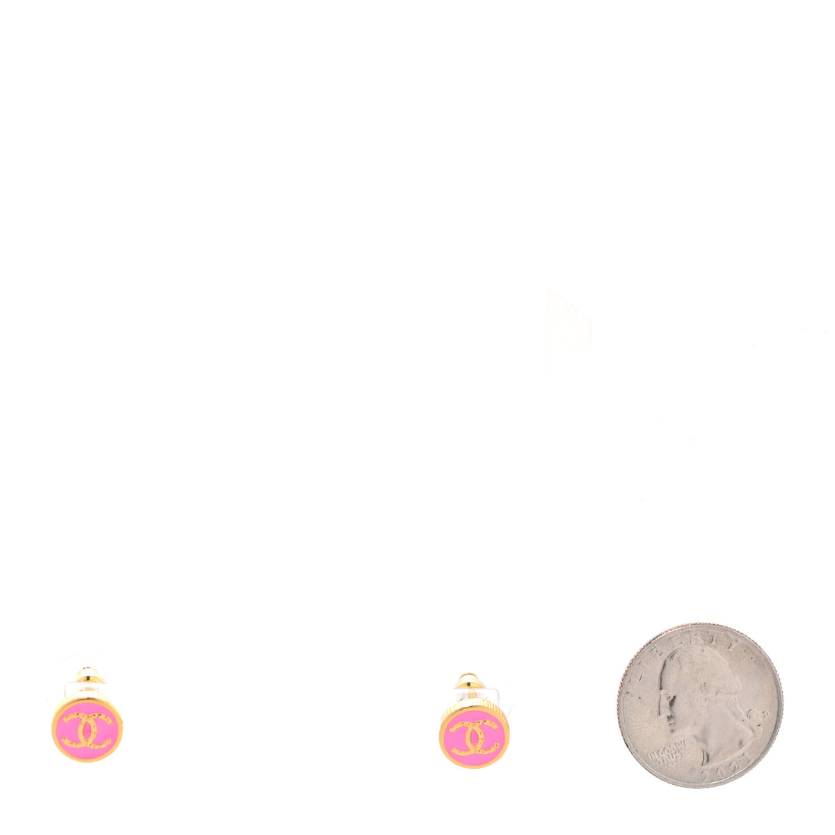 Metal Enamel CC Round Earrings Gold Pink