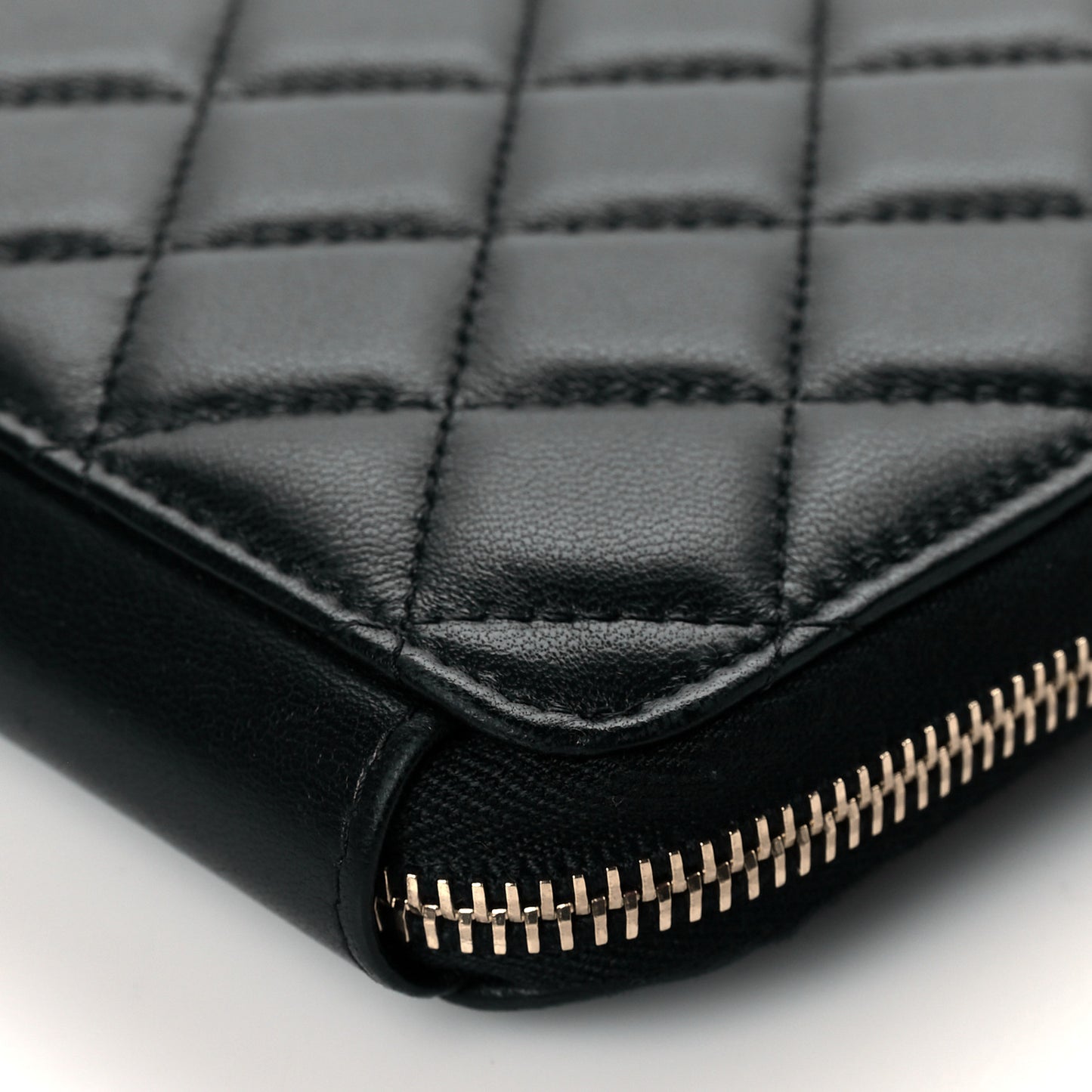 Lambskin Quilted Large Zip Around Organizer Wallet Black
