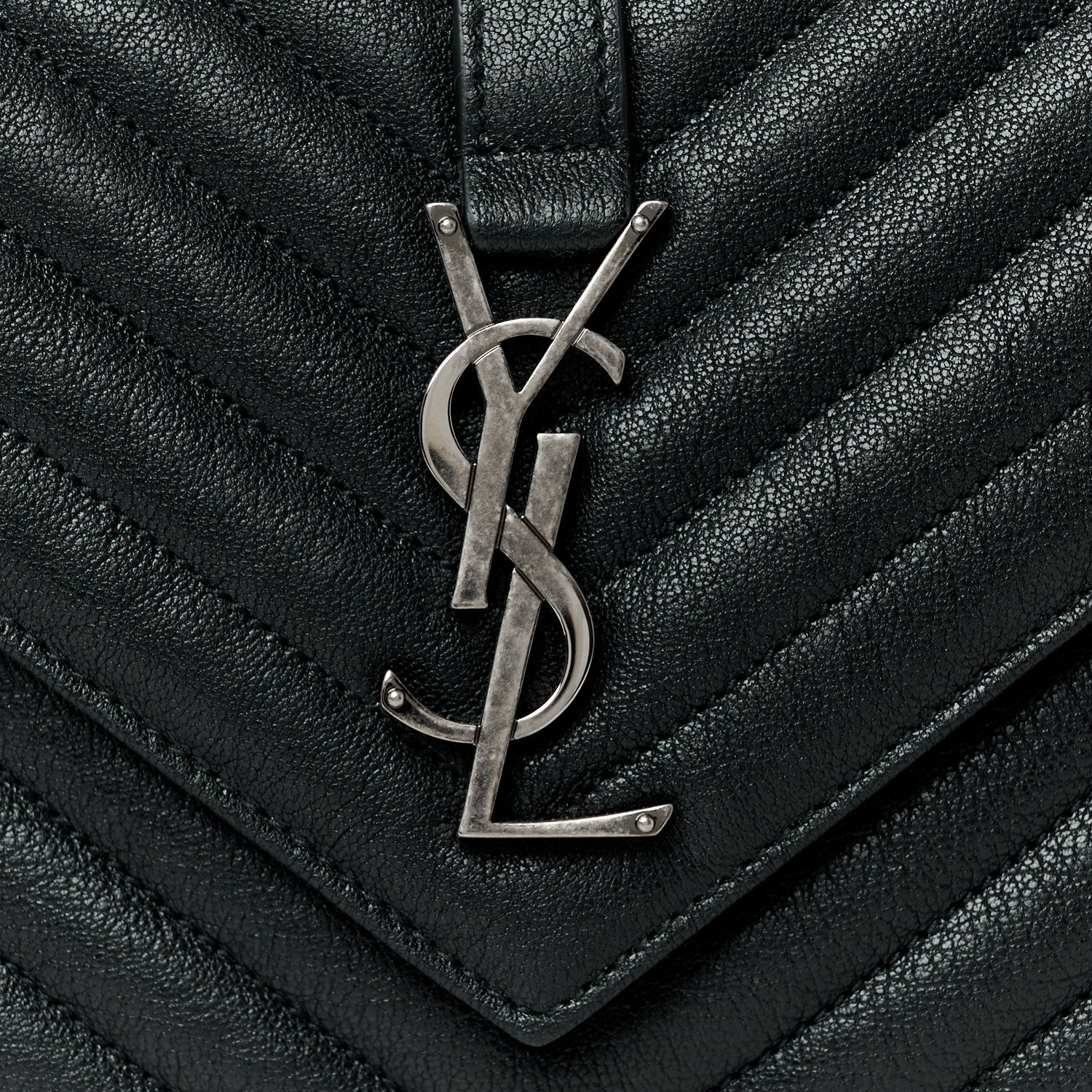 Saint Laurent Sheepskin Matelasse Chevron Monogram Medium College Bag Black 9 of 11