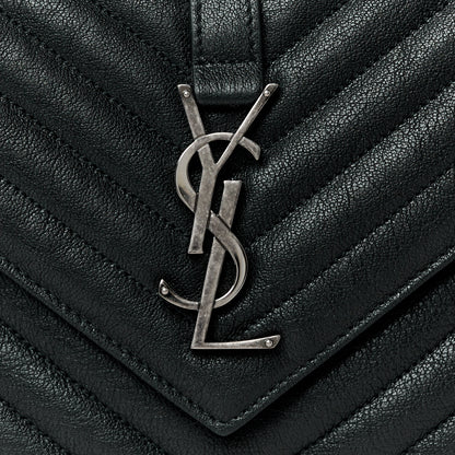 Saint Laurent Sheepskin Matelasse Chevron Monogram Medium College Bag Black 9 of 11