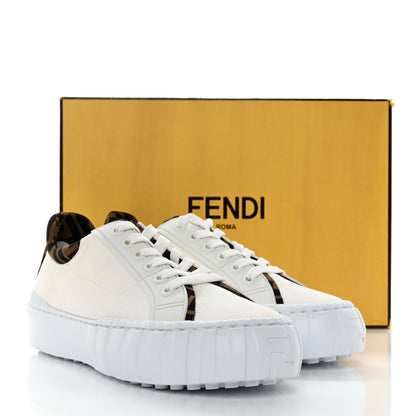 Fendi Fabric Jacquard Vitello Technical Fabric FF Womens Fendi Force Low Top Sneakers 41 White Tobacco 9 of 9