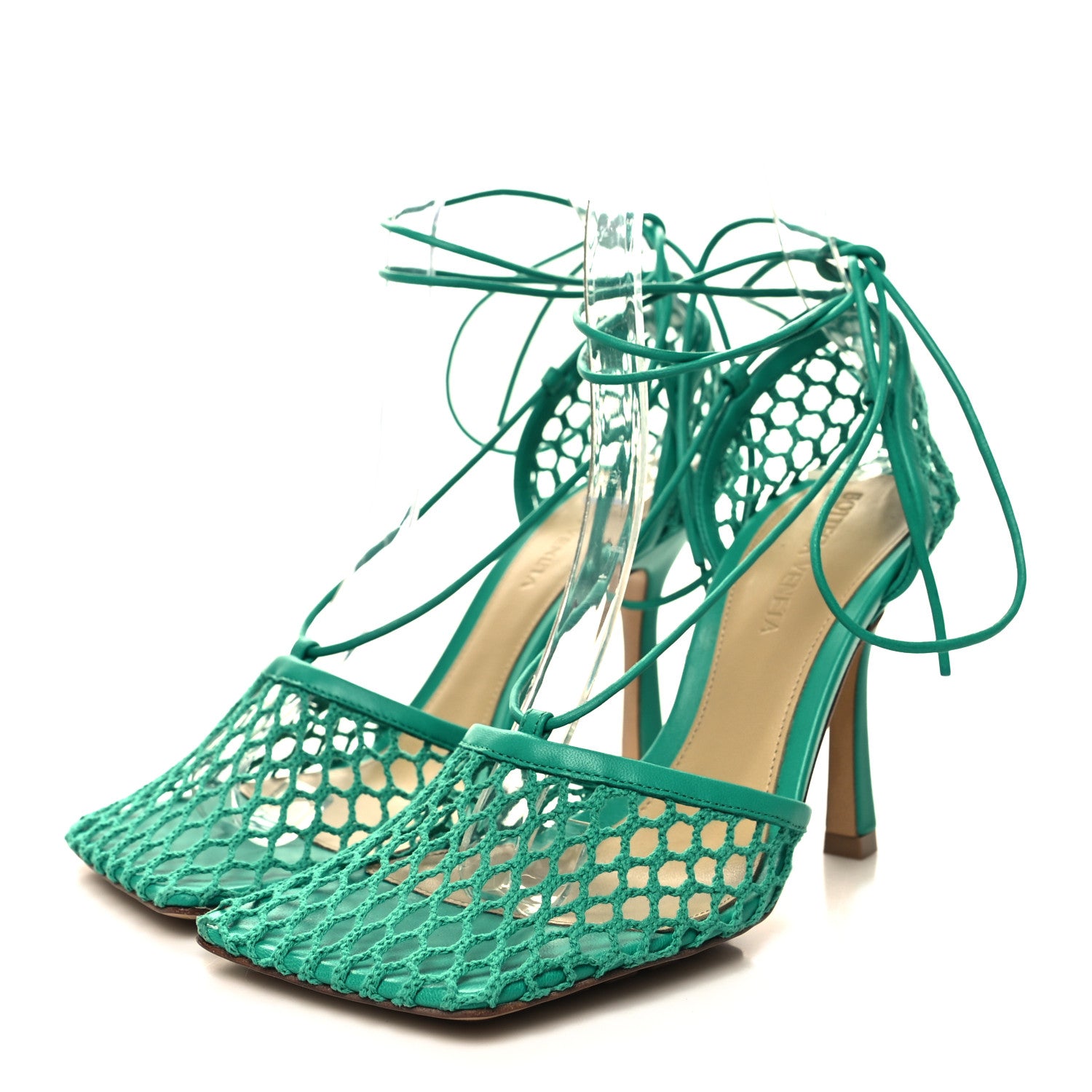 Bottega Veneta Mesh Nappa Stretch Ankle Tie 90mm Sandals 36.5 Acid Turquoise 3 of 7