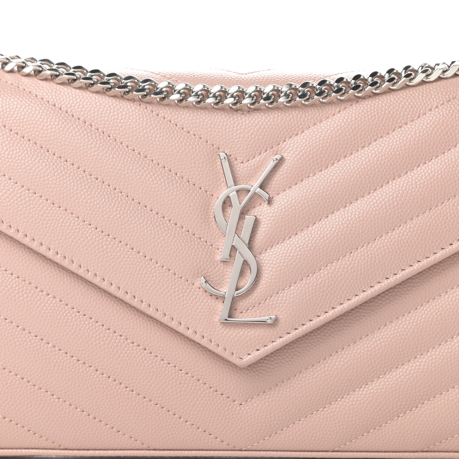 Saint Laurent Grain De Poudre Matelasse Chevron Monogram Chain Wallet Pale Pink 8 of 10