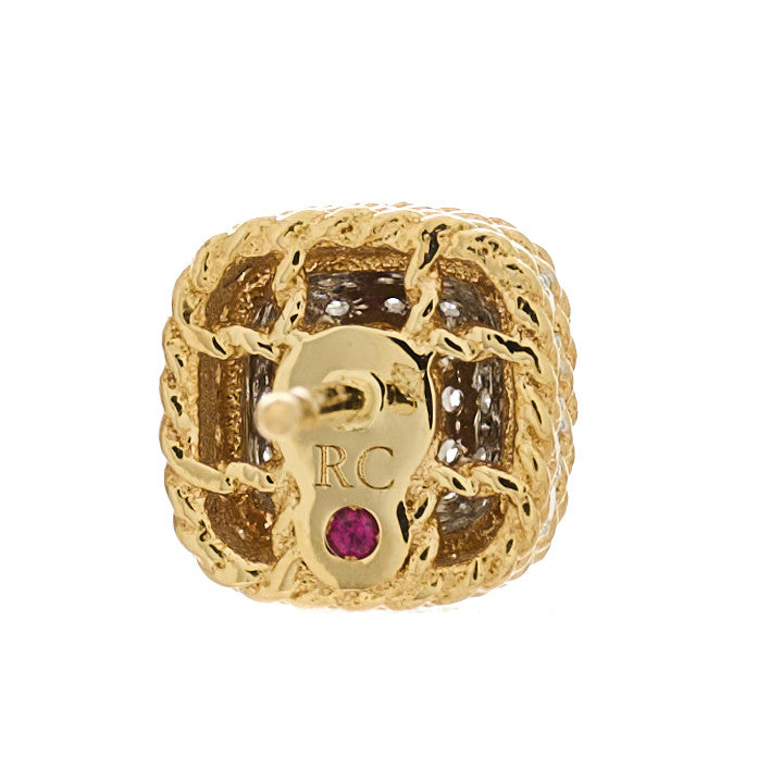 18K Yellow Gold Diamond Roman Barocco Dome Stud Earrings