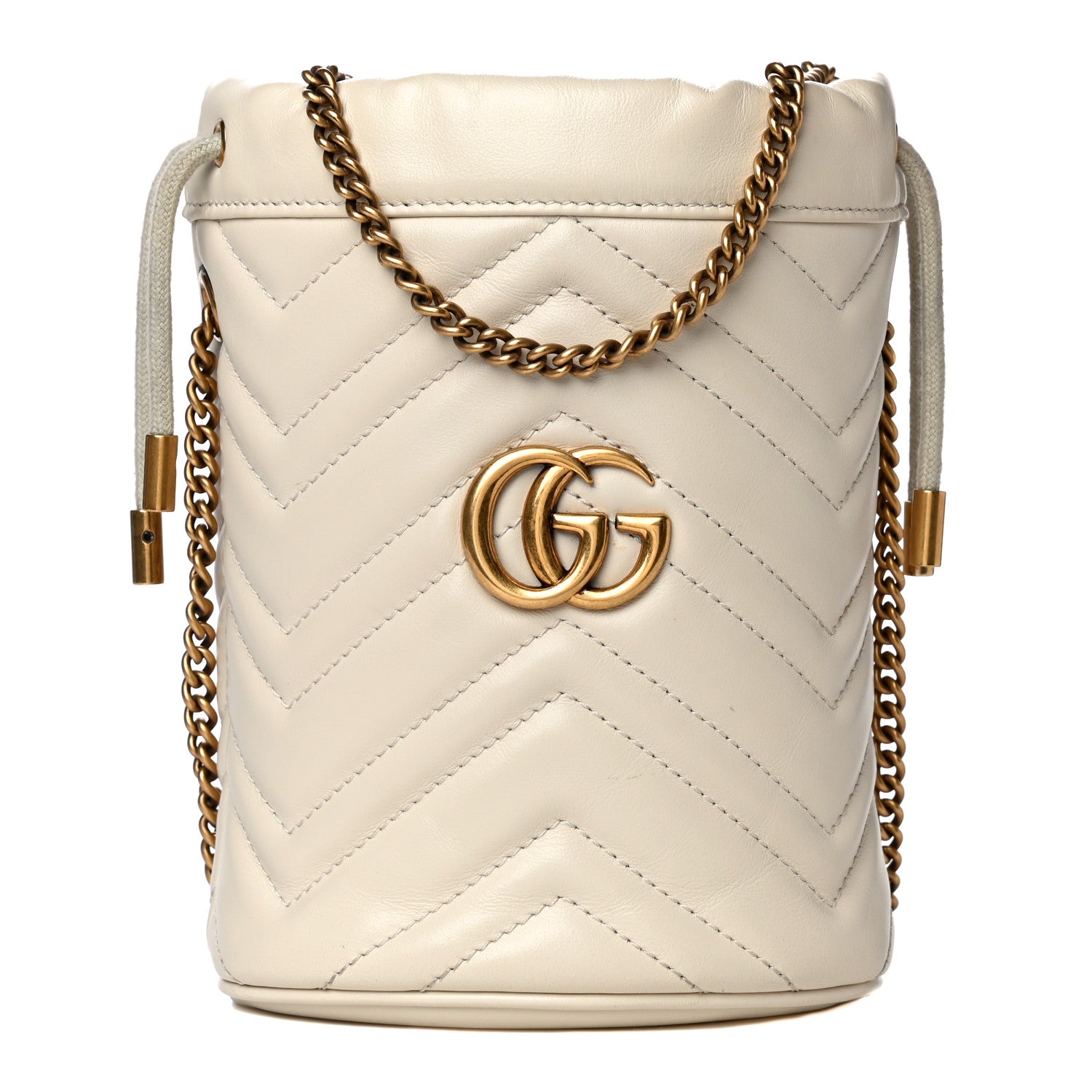 Gucci Calfskin Matelasse Mini GG Marmont 2.0 Bucket Bag White 1 of 11