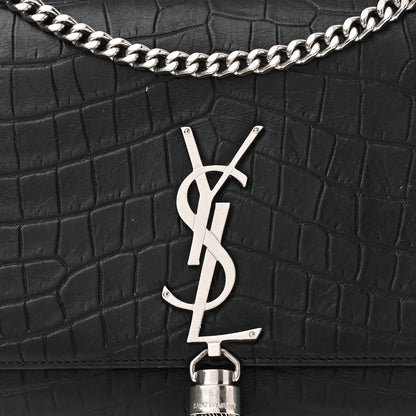 Saint Laurent Calfskin Crocodile Embossed Medium Classic Monogram Kate Tassel Satchel Black 7 of 9