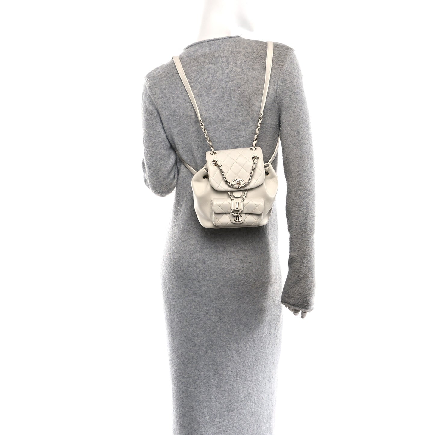 Lambskin Quilted Small Duma Drawstring Backpack White