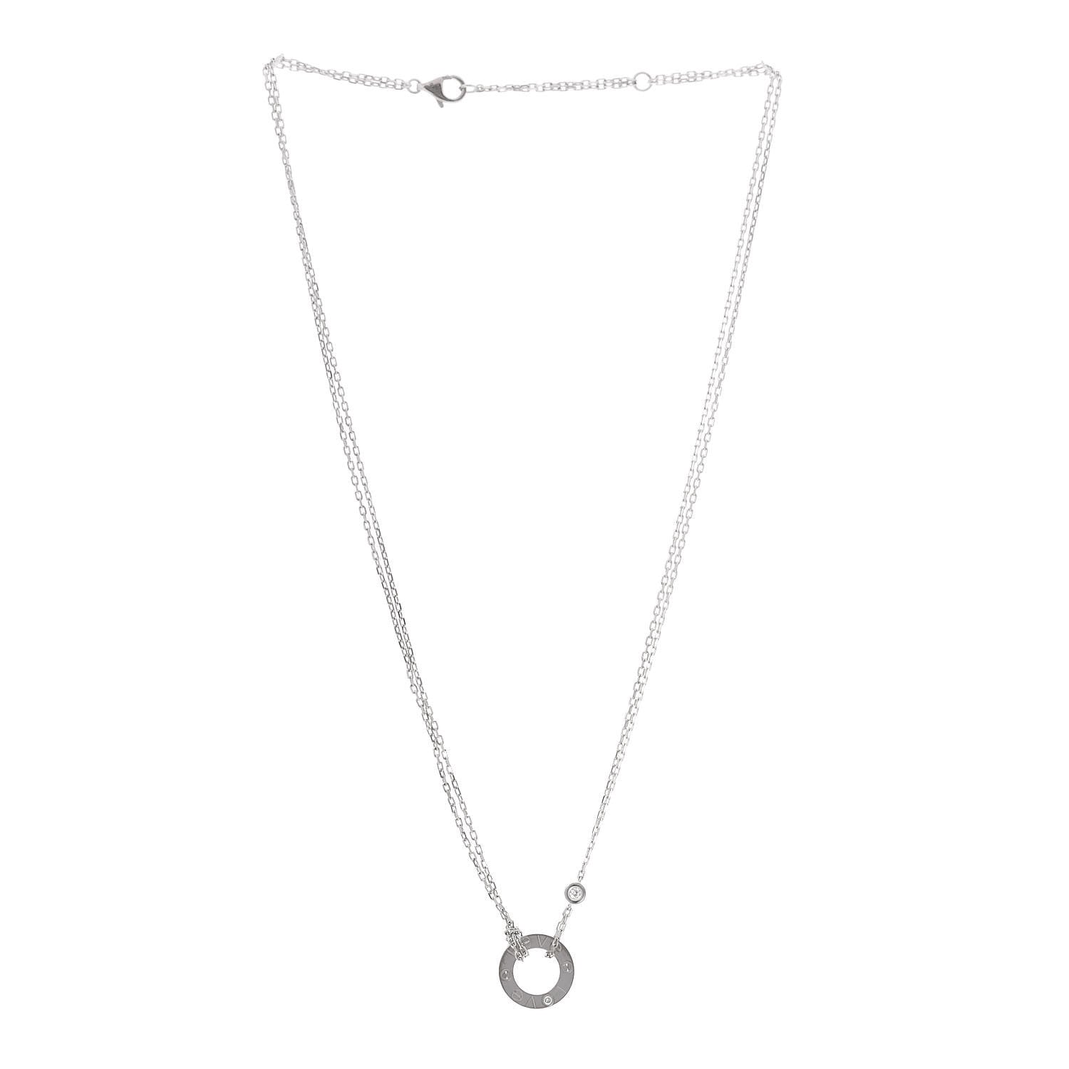 Cartier 18K White Gold 2 Diamond LOVE Necklace 3 of 7