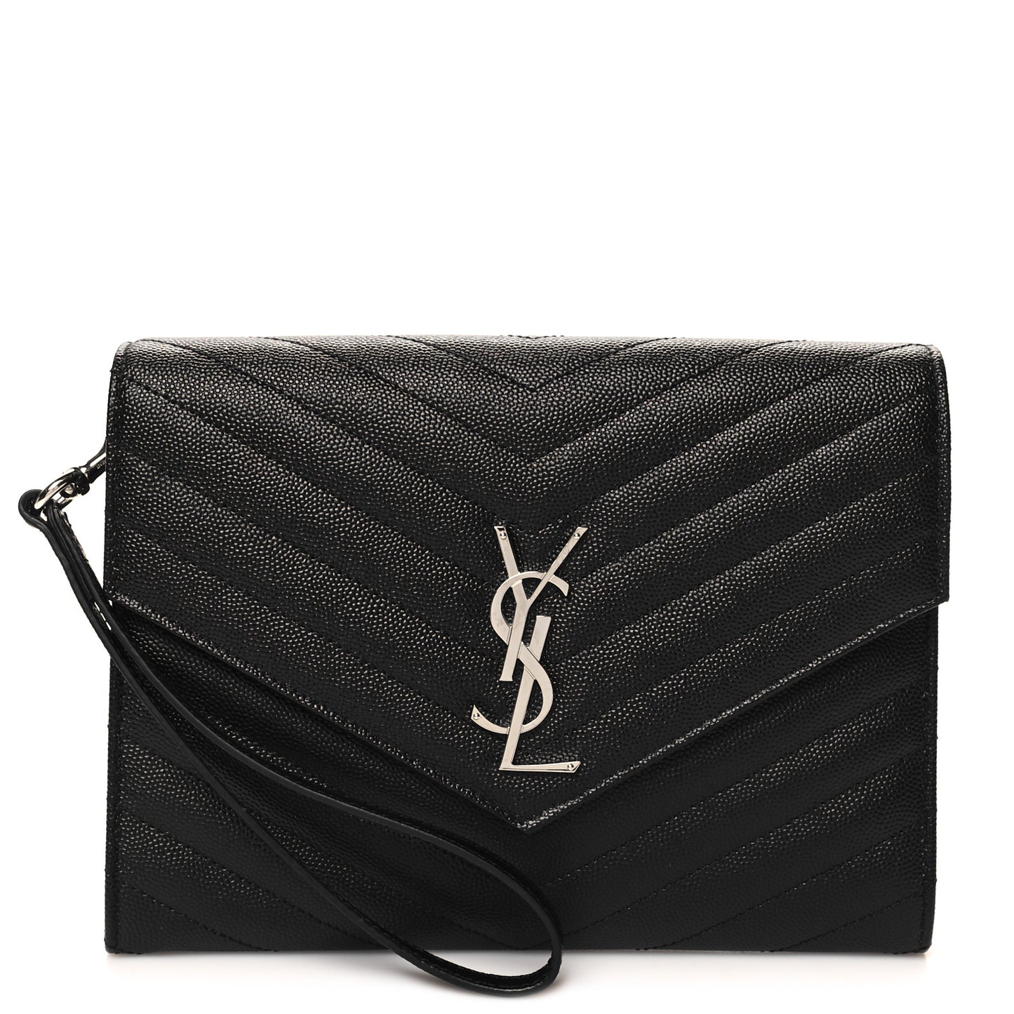 Grain De Poudre Matelasse Chevron Monogram Envelope Clutch Black
