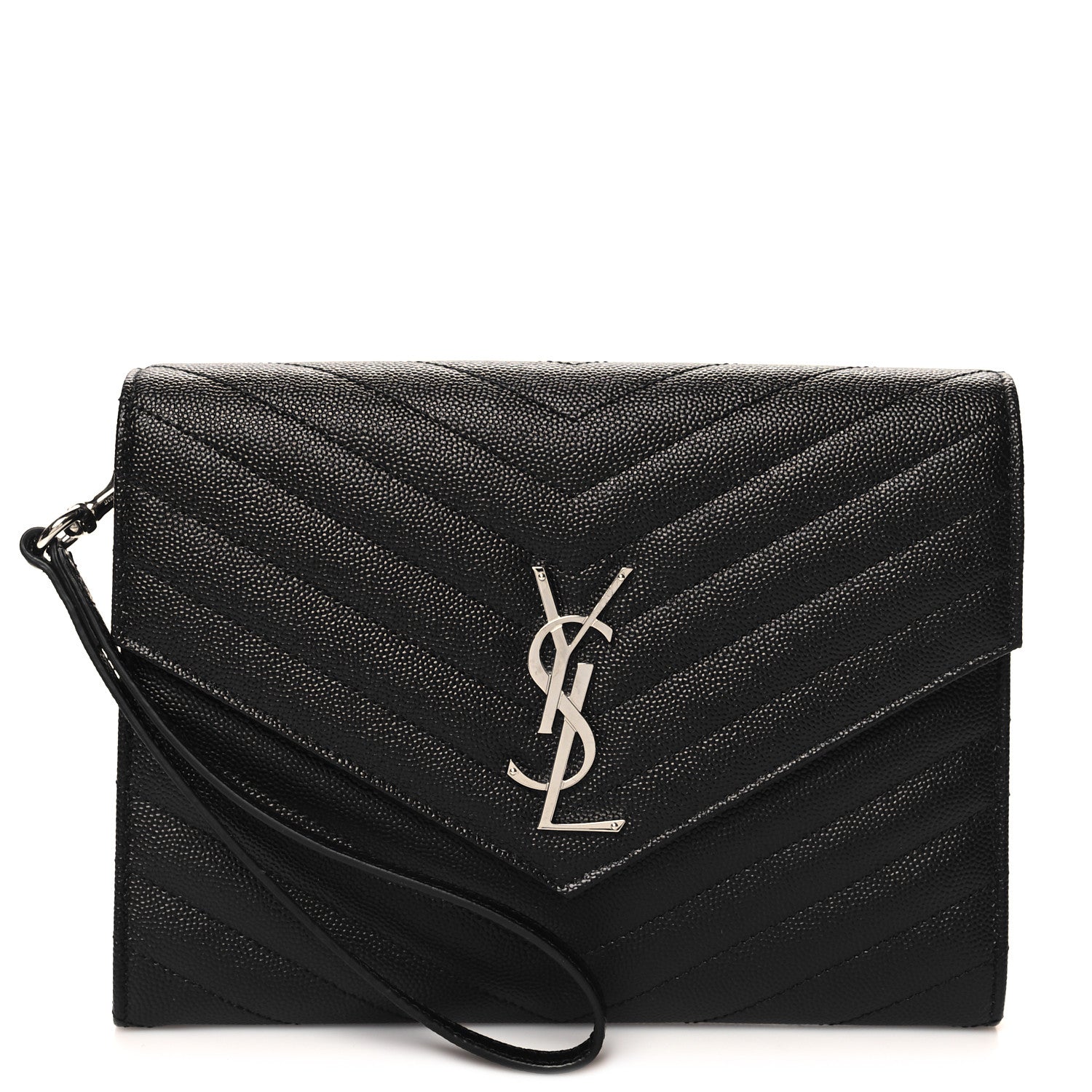 Saint Laurent Grain De Poudre Matelasse Chevron Monogram Envelope Clutch Black 1 of 10