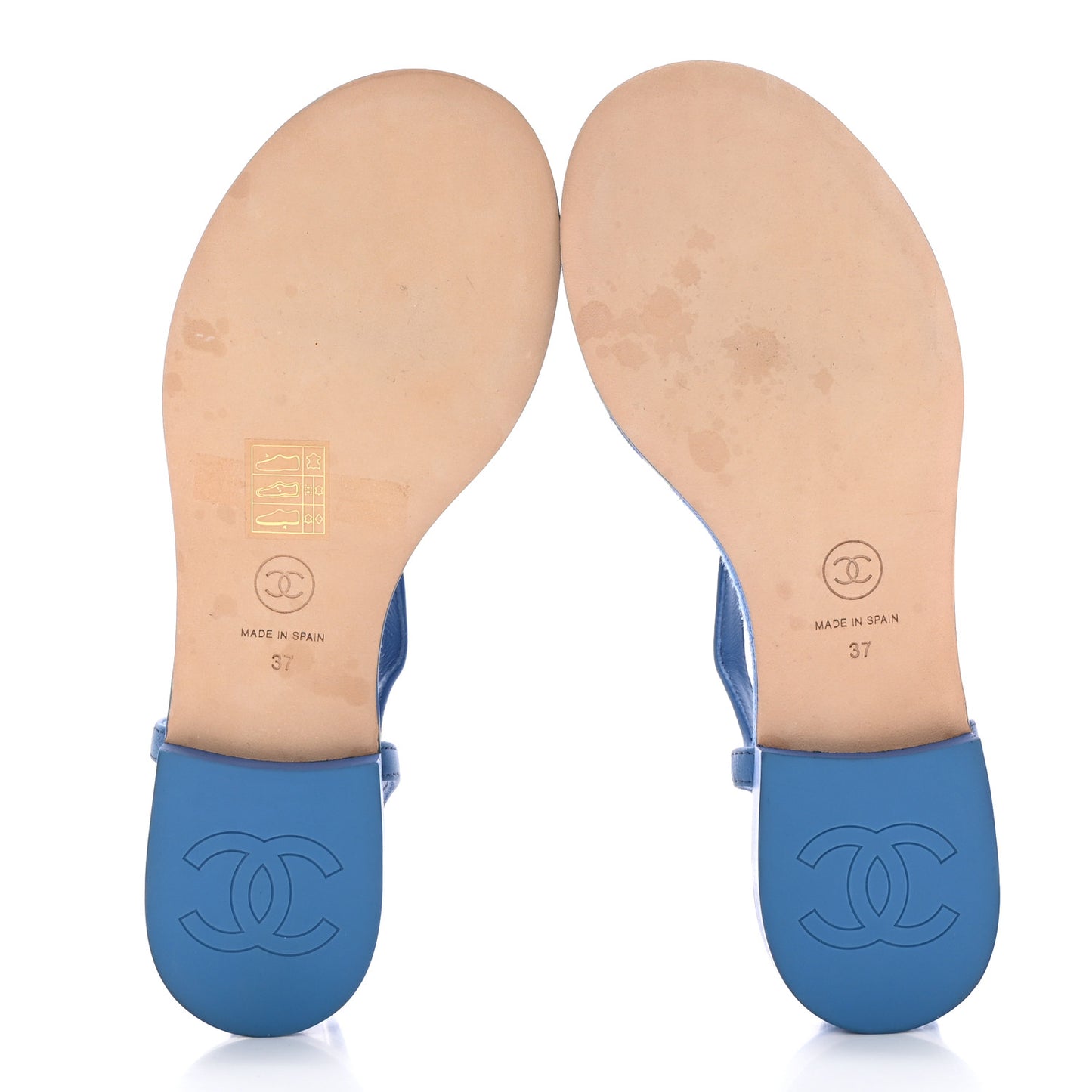 Lambskin CC Logo Thong Sandals 37 Blue
