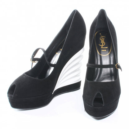 Saint Laurent Suede Robyn 105 Wedges 39.5 Black White 2 of 7