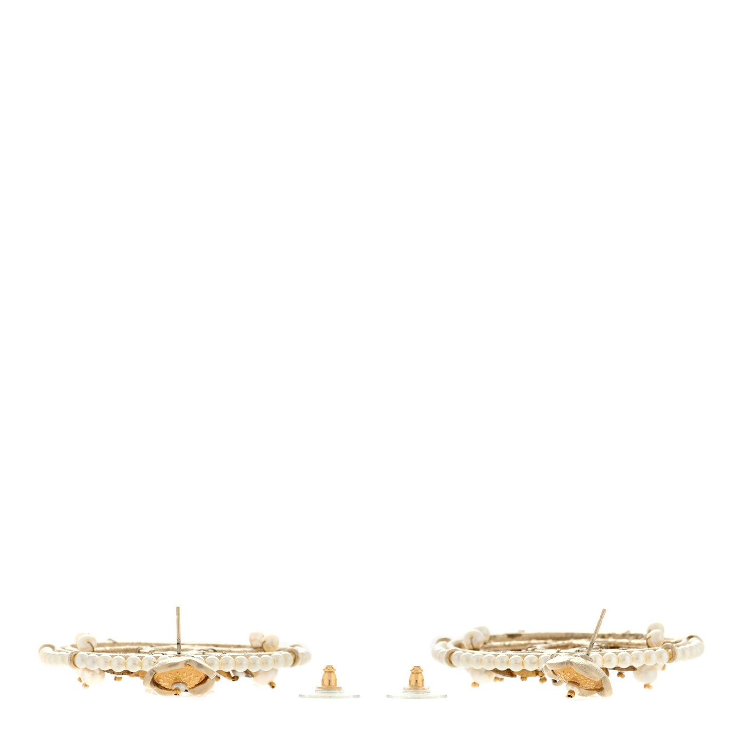 Pearl Crystal CC Camelia Hoop Earrings Gold