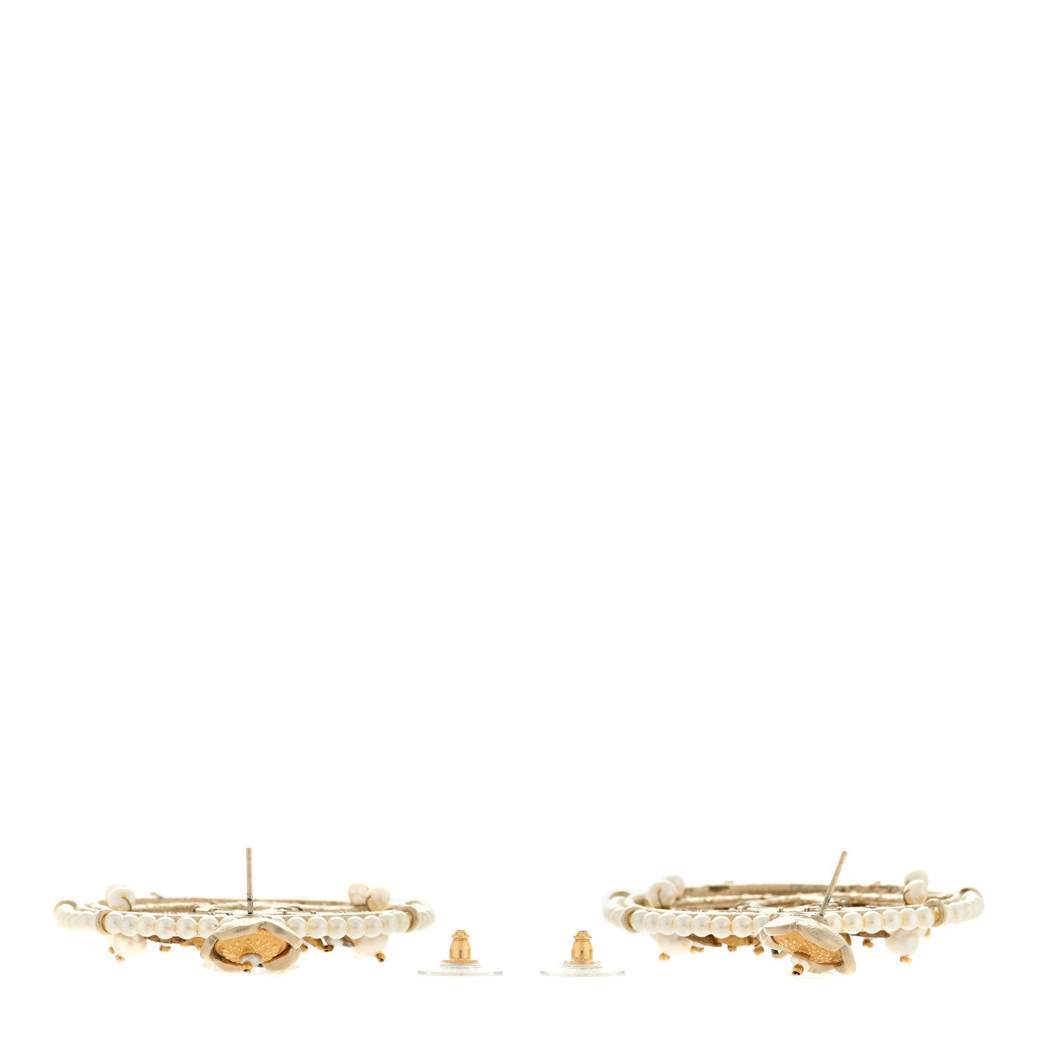 Chanel Pearl Crystal CC Camelia Hoop Earrings Gold 3 of 4