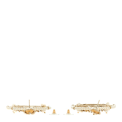 Chanel Pearl Crystal CC Camelia Hoop Earrings Gold 3 of 4