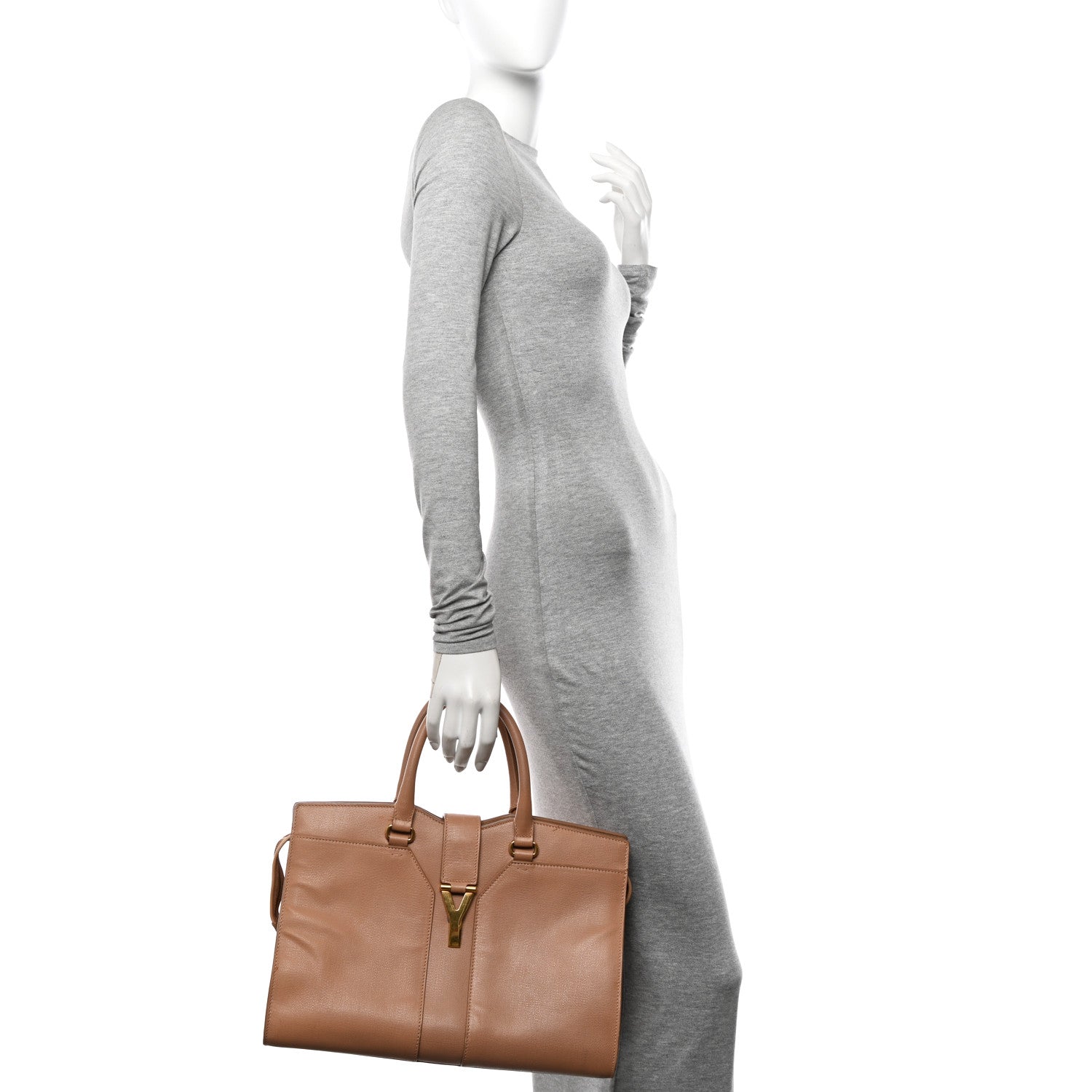 Saint Laurent Textured Calfskin Medium Cabas ChYc Beige 2 of 17