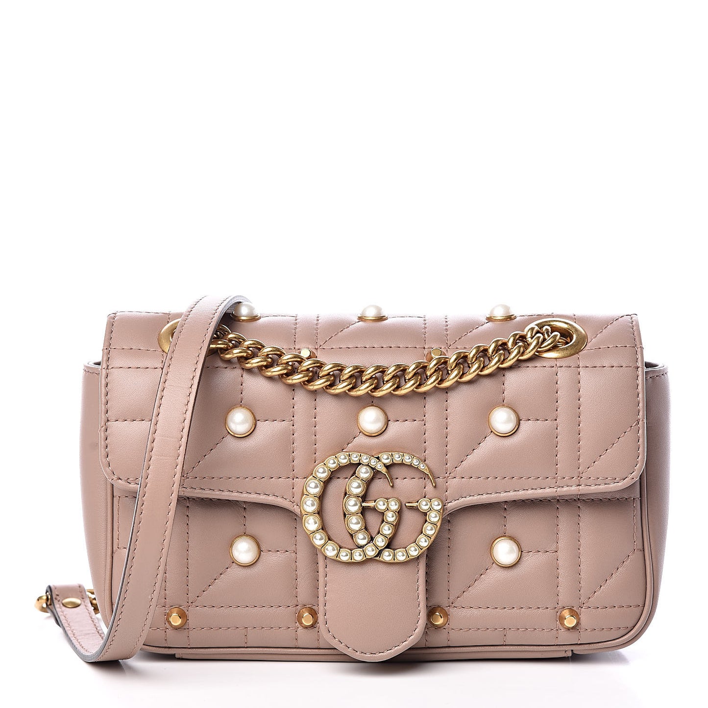 Calfskin Matelasse Studded Mini Pearly GG Marmont Shoulder Bag Porcelain Rose