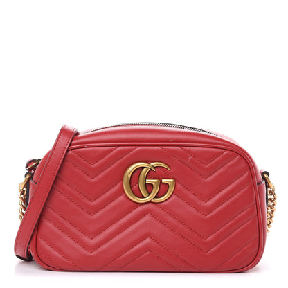 Gucci Calfskin Matelasse Small GG Marmont Chain Shoulder Bag Hibiscus Red 1 of 10