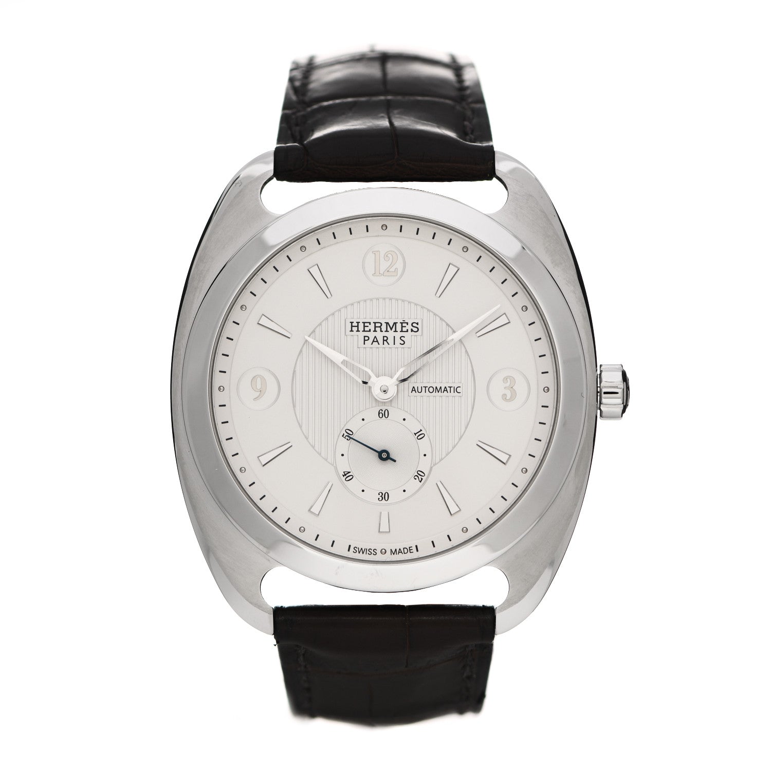 Hermes Stainless Steel Alligator 40.5mm Dressage Quantieme Automatic Watch Noir 1 of 5