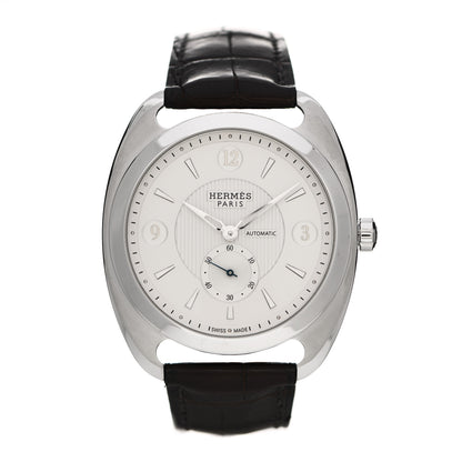 Hermes Stainless Steel Alligator 40.5mm Dressage Quantieme Automatic Watch Noir 1 of 5