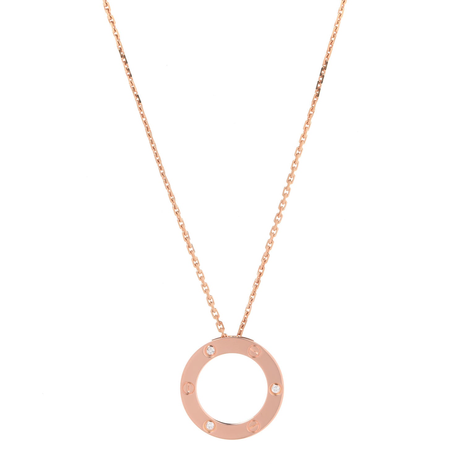 Cartier 18K Pink Gold 3 Diamonds LOVE Pendant Necklace 1 of 8