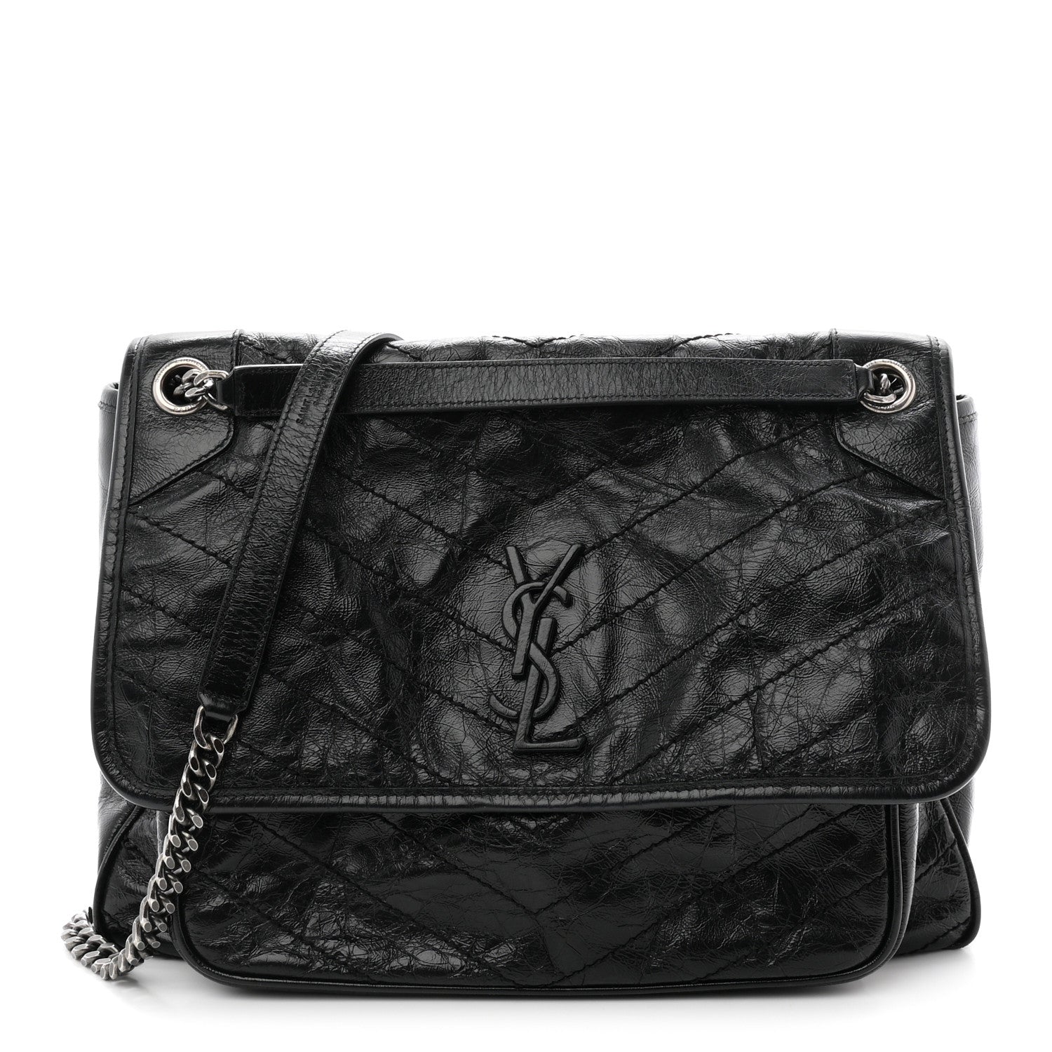 Saint Laurent Crinkled Calfskin Matelasse Monogram Large Niki Chain Satchel Black 1 of 11