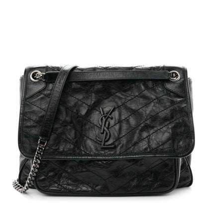 Saint Laurent Crinkled Calfskin Matelasse Monogram Large Niki Chain Satchel Black 1 of 11