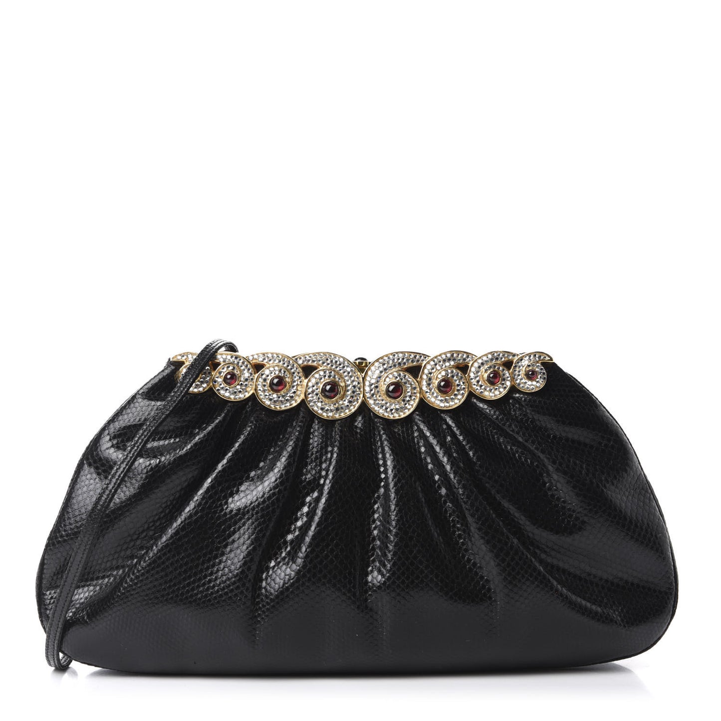 Snakeskin Pleated Crystal Evening Bag Black