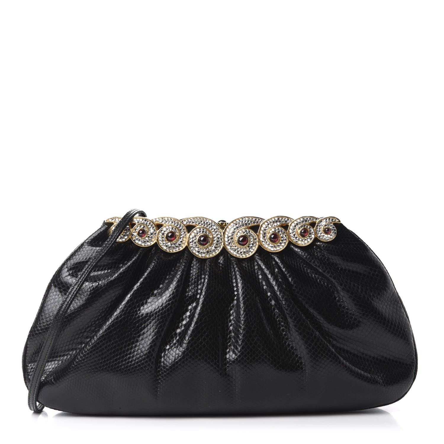 Judith Leiber Snakeskin Pleated Crystal Evening Bag Black 3 of 10