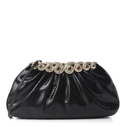 Judith Leiber Snakeskin Pleated Crystal Evening Bag Black 3 of 10