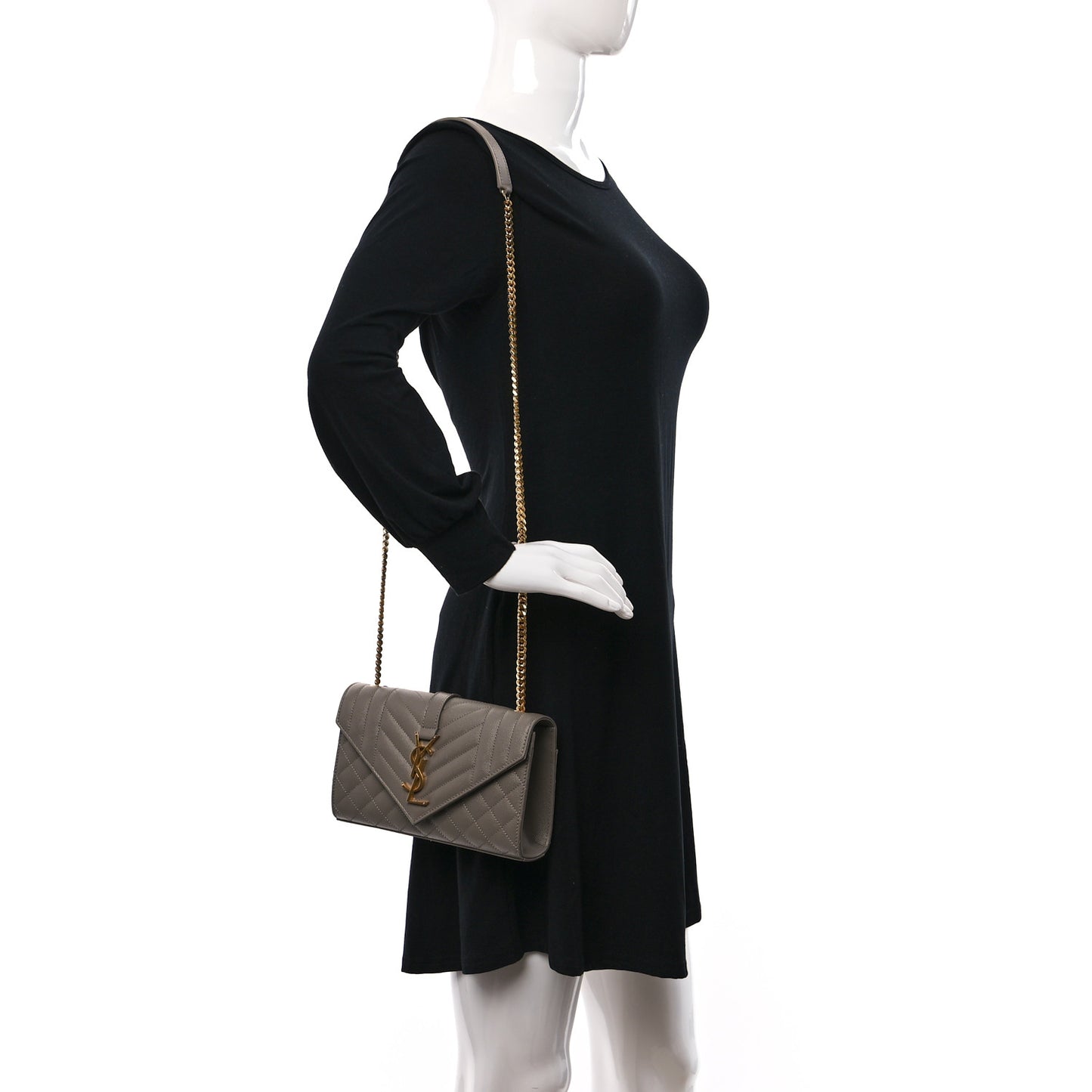 Grain De Poudre Textured Mixed Matelasse Triquilt Small Monogram Satchel Greyish Brown