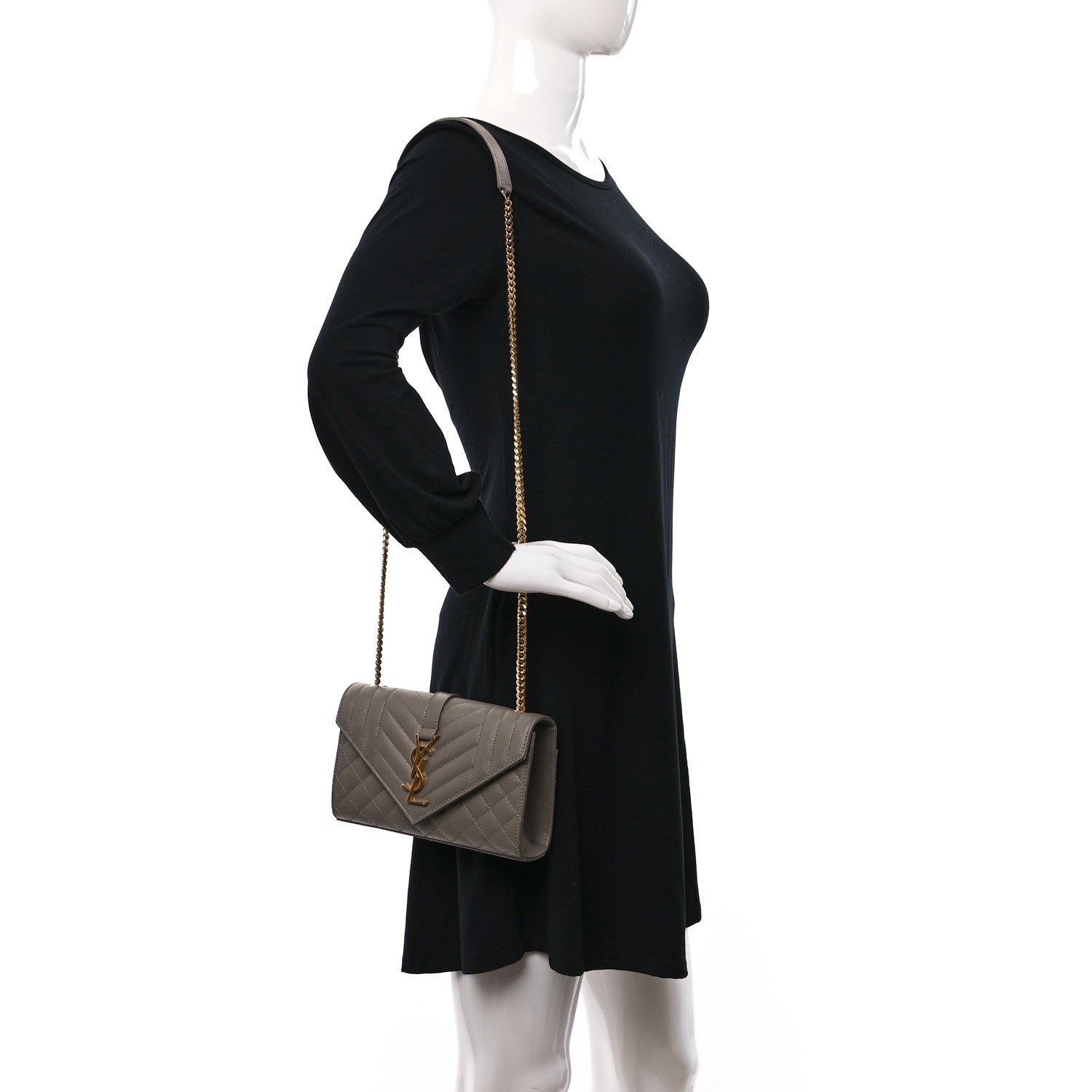 Saint Laurent Grain De Poudre Textured Mixed Matelasse Triquilt Small Monogram Satchel Greyish Brown 2 of 11