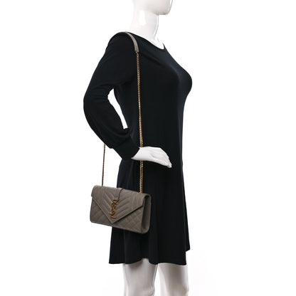Saint Laurent Grain De Poudre Textured Mixed Matelasse Triquilt Small Monogram Satchel Greyish Brown 2 of 11