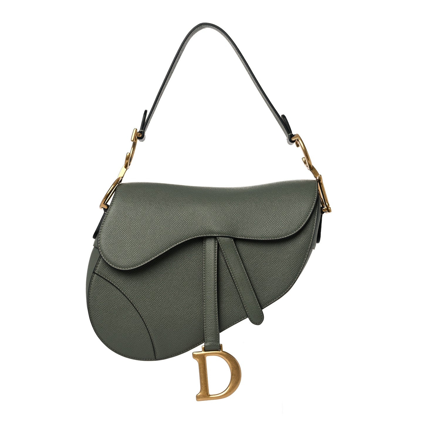 Grained Calfskin Saddle Bag Green