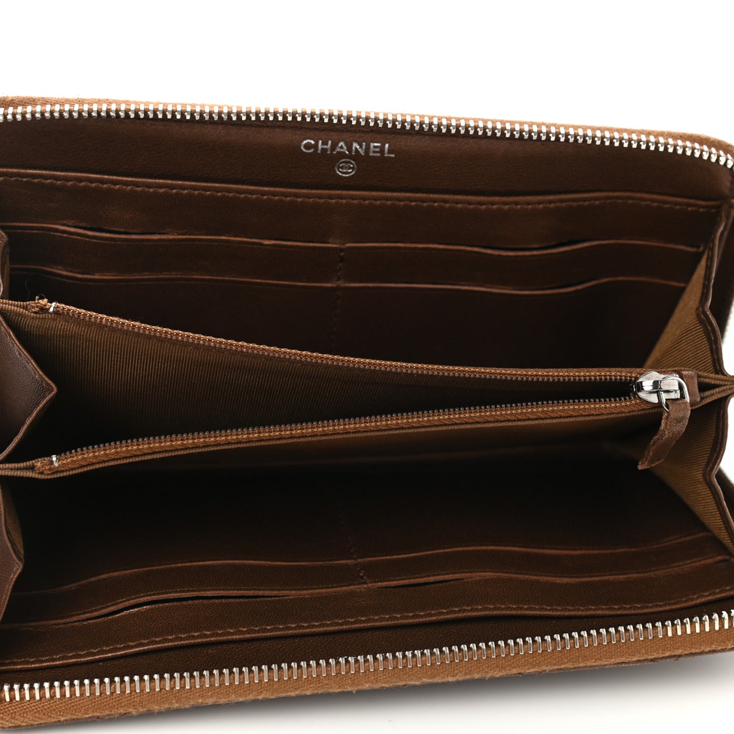 Metallic Lambskin Quilted Large Gusset Zip Around Wallet Bronze