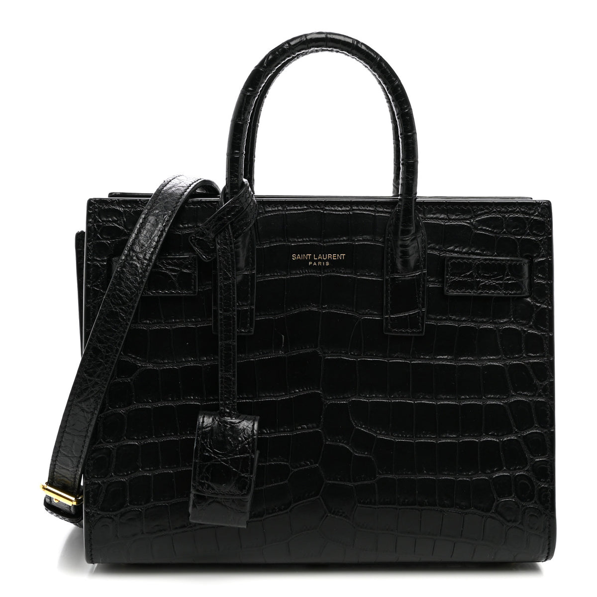 Calfskin Crocodile Embossed Nano Sac De Jour Black