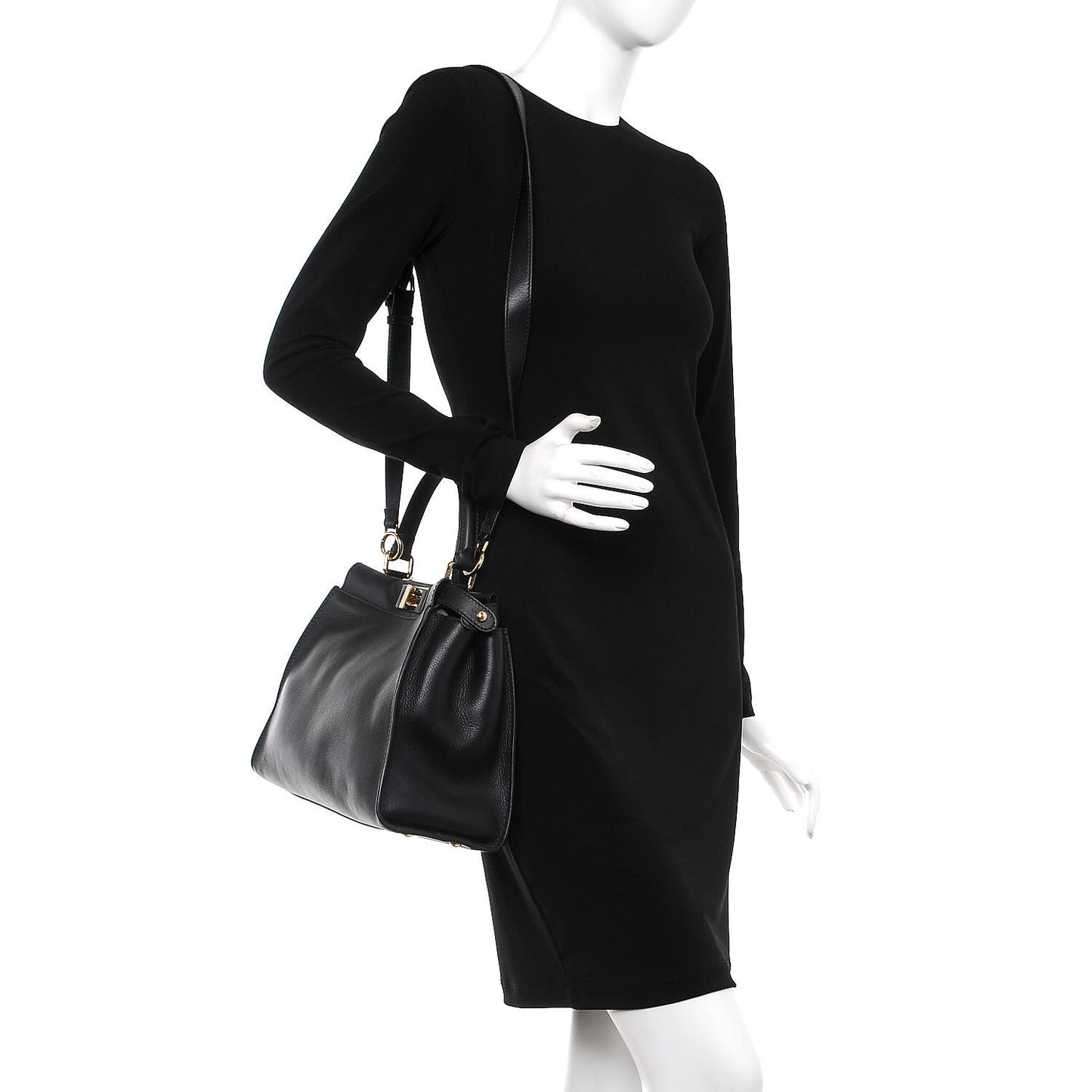 Vitello Seta Shiny Nappa Medium Peekaboo Iconic Satchel Black