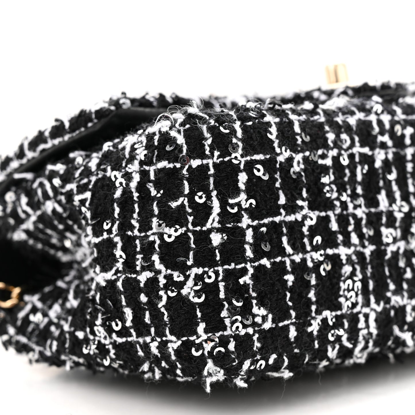 Tweed Quilted Mini Top Handle Rectangular Flap Black White