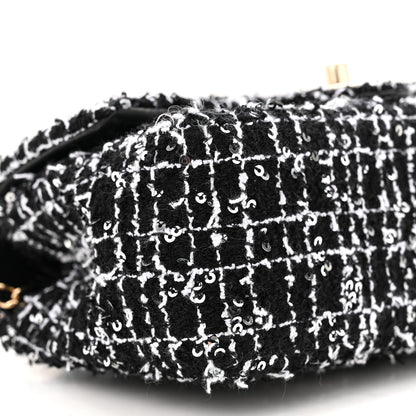 Chanel Tweed Quilted Mini Top Handle Rectangular Flap Black White 9 of 10