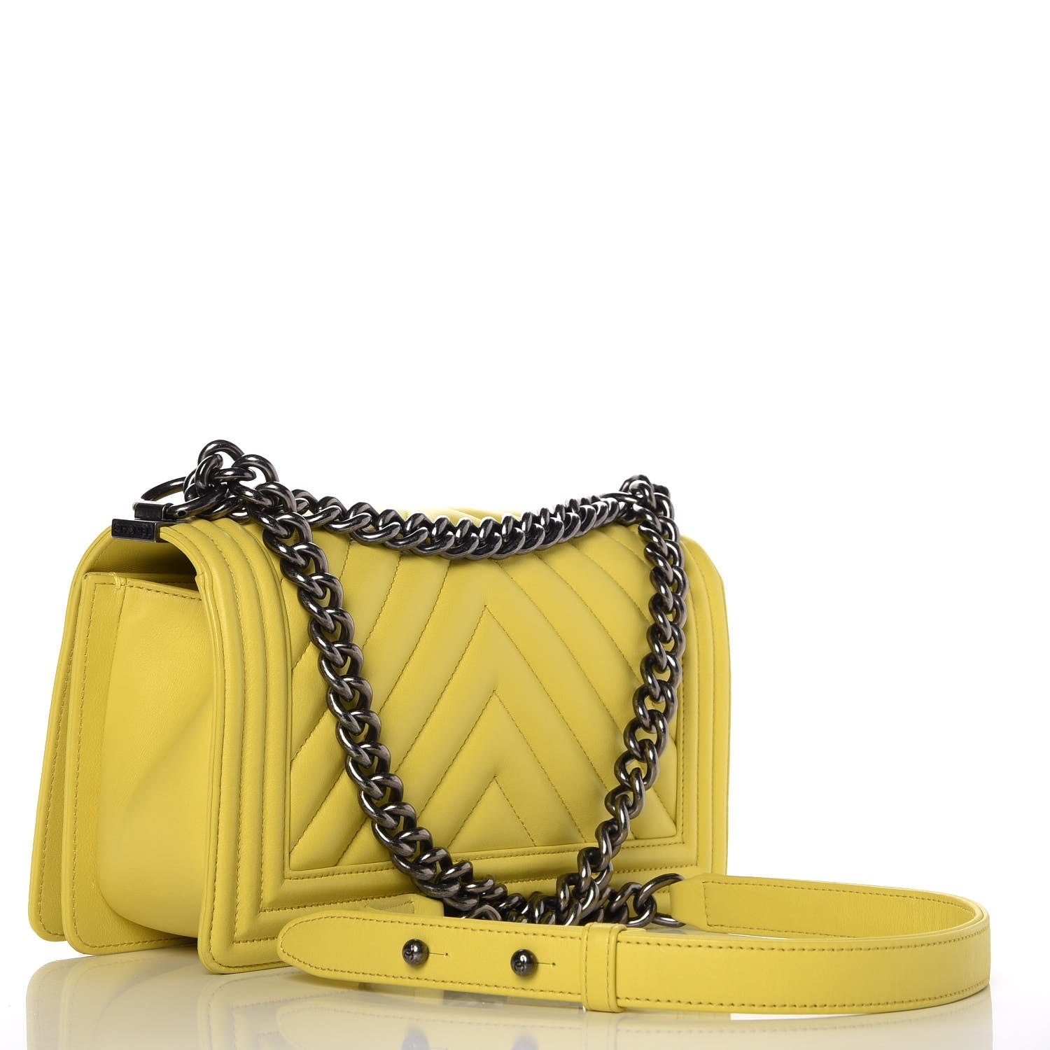 Chanel Calfskin Chevron Quilted Medium Boy Flap Yellow 3 of 9
