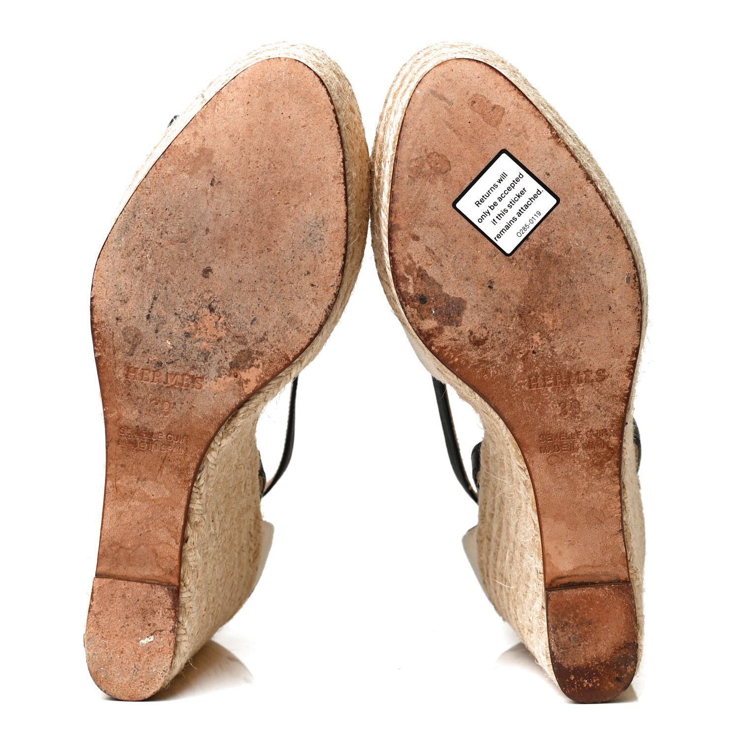 Hermes Canvas Striped Espadrille Wedge Sandals 39 7 of 9