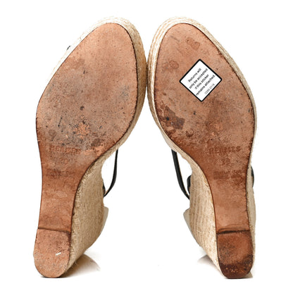 Hermes Canvas Striped Espadrille Wedge Sandals 39 7 of 9