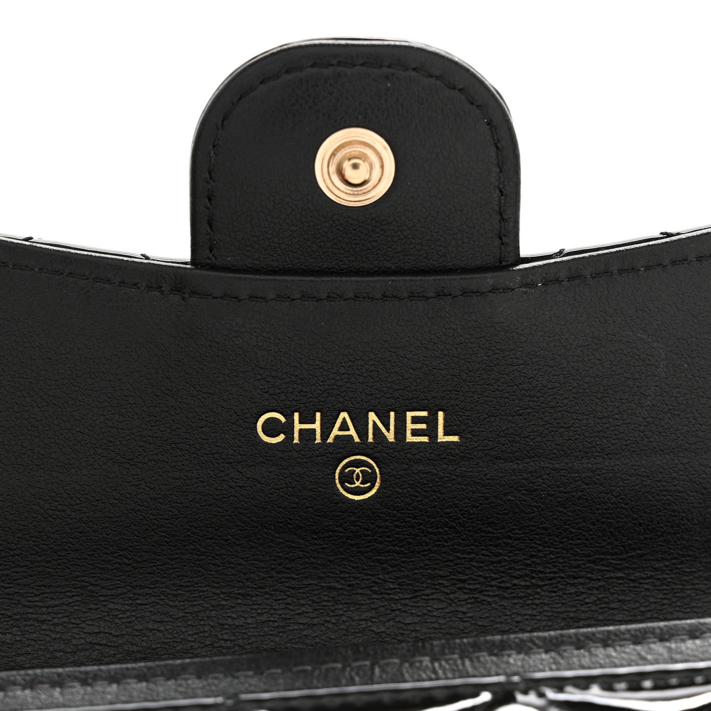 Patent Quilted Flap Card Holder Wallet Black