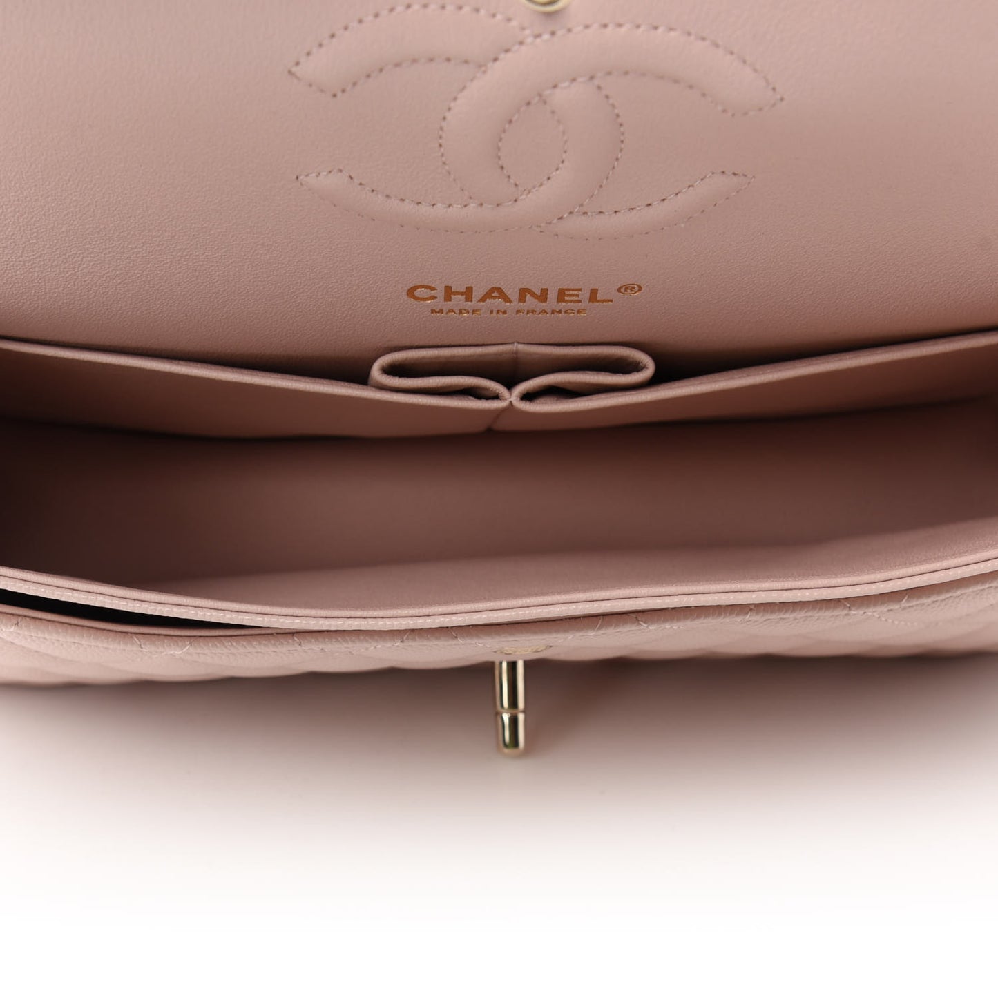 Caviar Quilted Medium Double Flap Light Pink