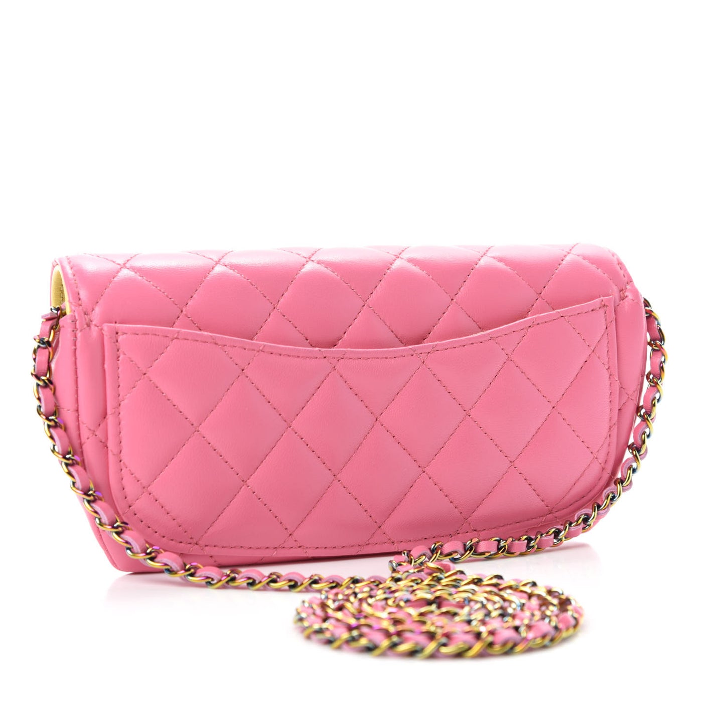 Lambskin Quilted Glasses Case With Chain Pink Yellow