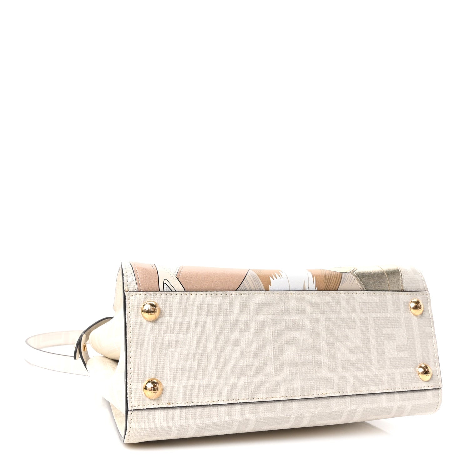 Fendi Glazed Fabric Nappa FF Disco Girls Inlay Mini Peekaboo Iconic Satchel Bianco Perla Multicolor 4 of 11