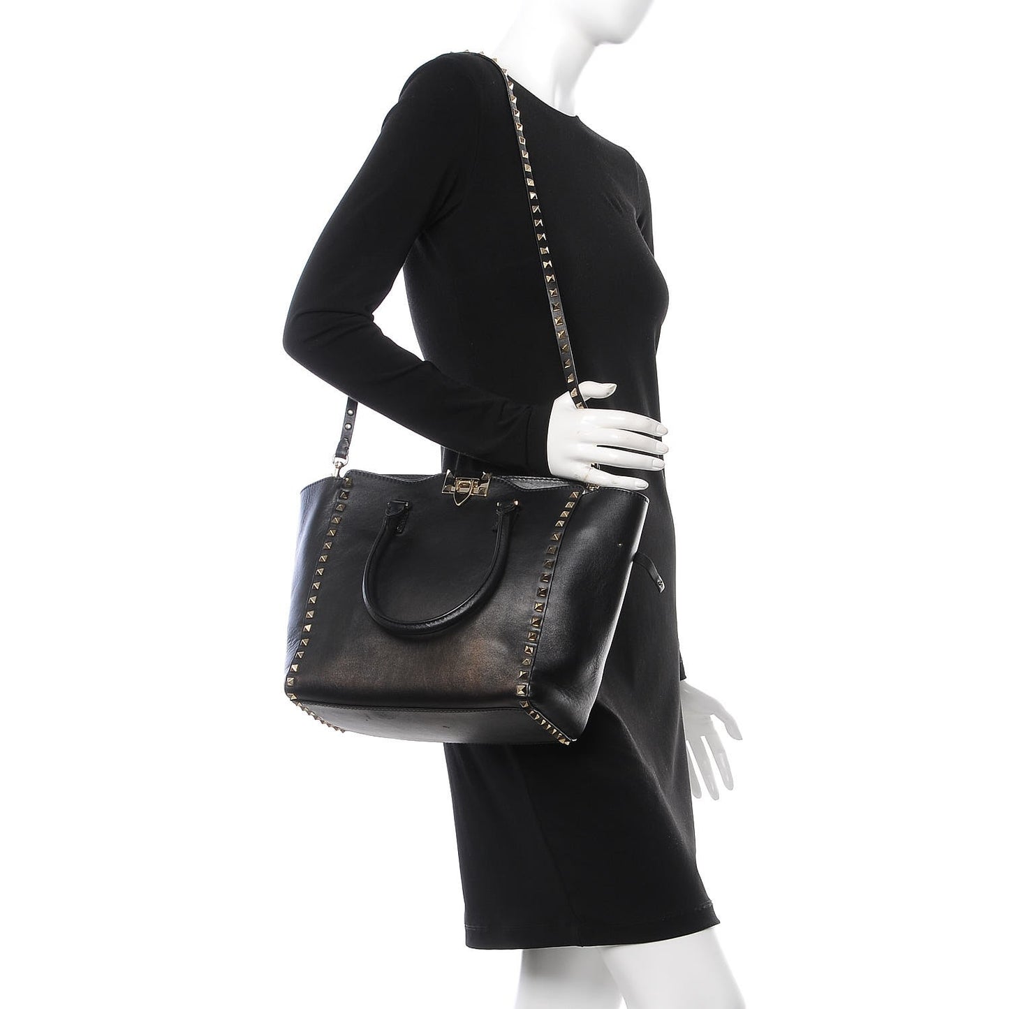 Vitello Rockstud Double Handle Tote Black