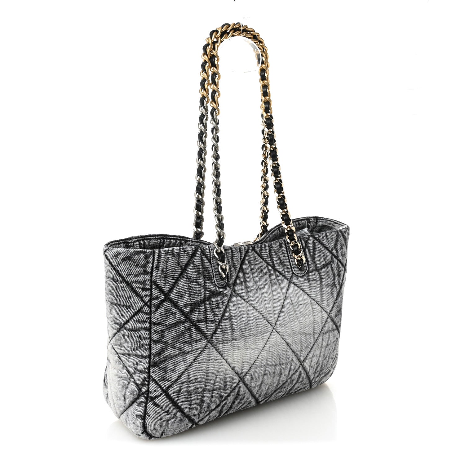 Chanel Washed Denim Quilted Chanel 19 East West Shopping Bag Black White 3 of 10